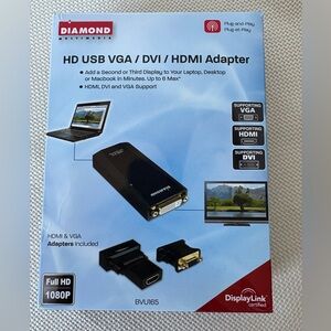 Diamond Multimedia Full HD 1080P USB 2.0 VGA/DVI/HDMI Adapter BVU165 Open Box